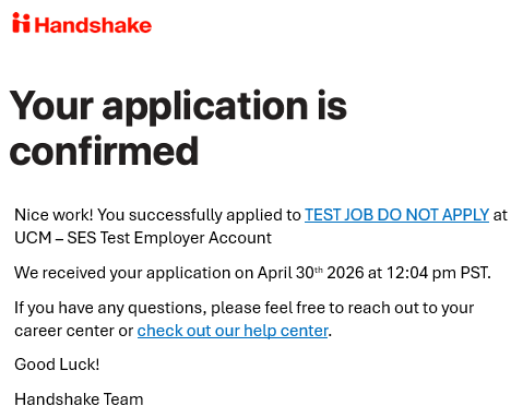 Application confirmation email